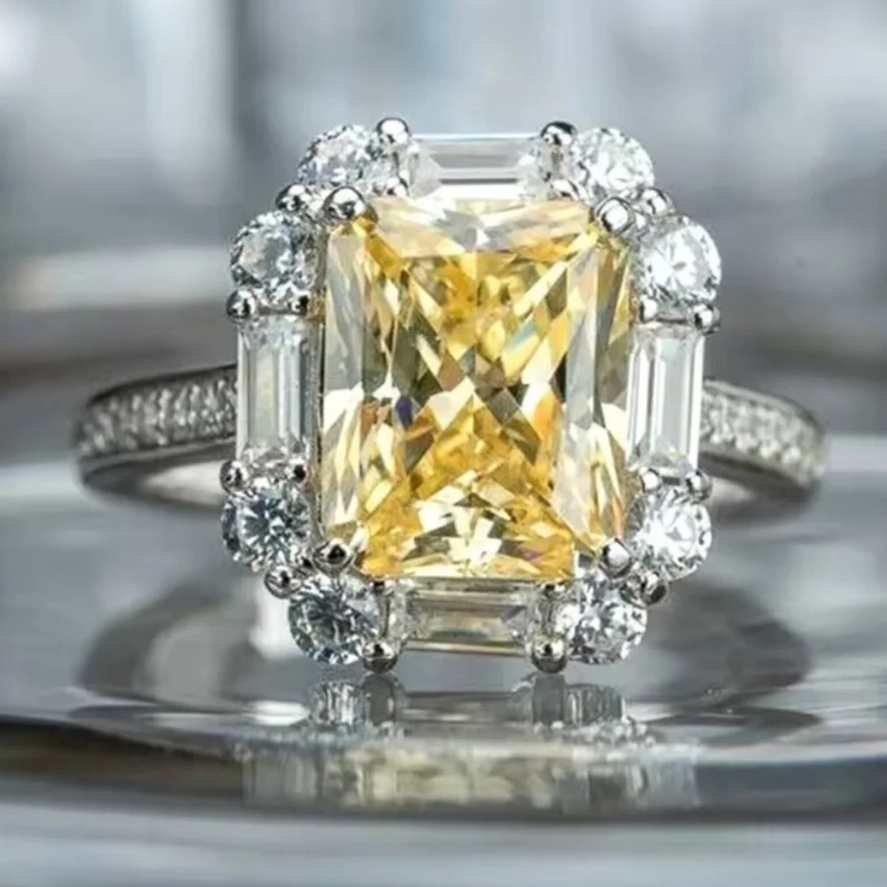 Yellow Color Cubic Zirconia Silver Tone Ring